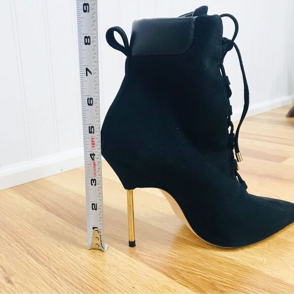 GOOD AMERICAN Black Suede Stiletto Lace Up Ankle Boot Bootie Hiking Size 5.5 New - Picture 11 of 11